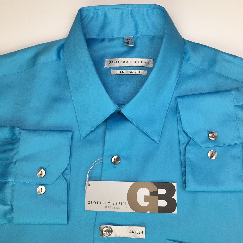 Geoffrey Beene Dress Shirt Mens No Iron Long Sleeved Regular Fit Sateen 16 32-33